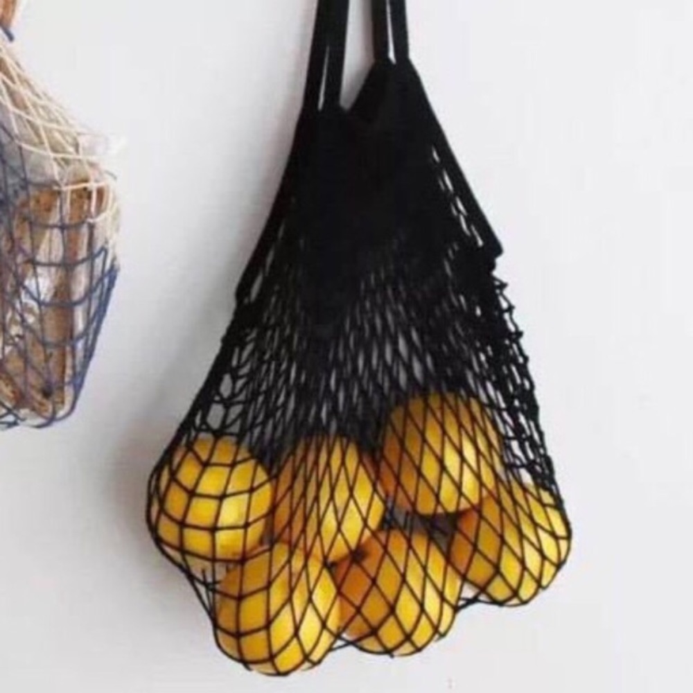 💥 CLEARANCE Parisienne Cotton Market Open Net Tote Bag Black - Picture 4 of 7